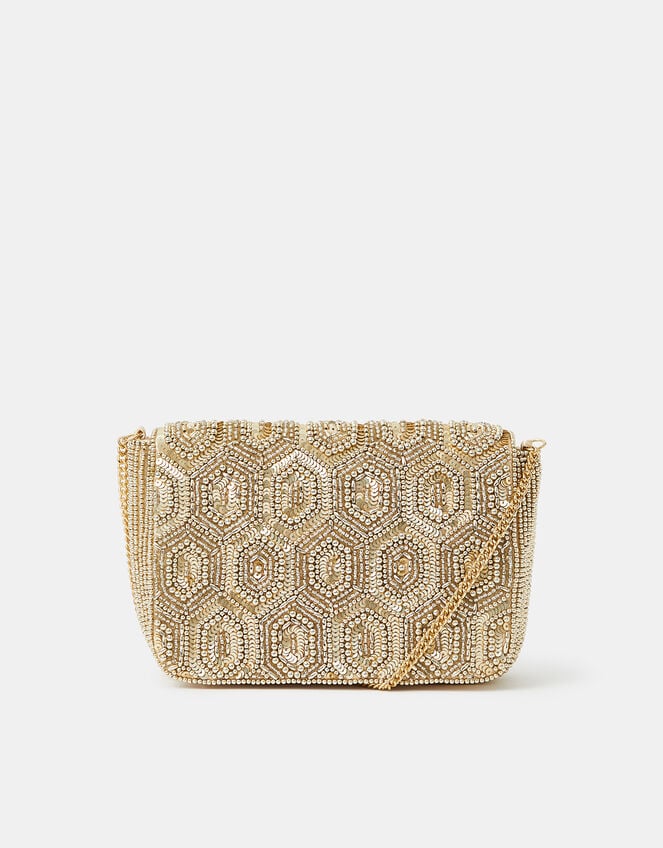 Embellished Fold Over Clutch Bag, Silver (SILVER), large