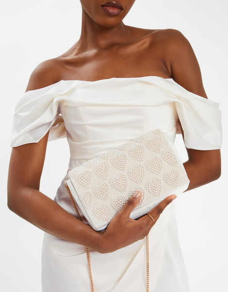 Bridal Pearl Heart Clutch Bag, , large