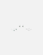 Sterling Silver Crystal Studs, Green (GREEN), large