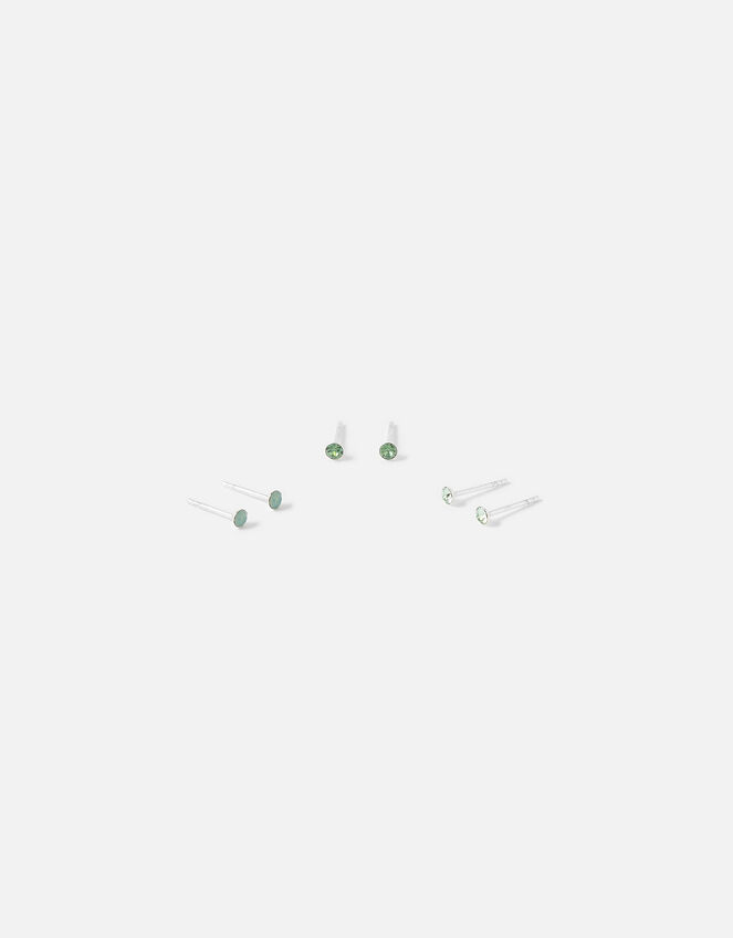 Sterling Silver Crystal Studs, Green (GREEN), large