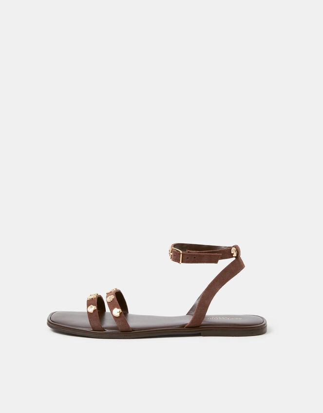 Shell Embellished Suede Sandals, Brown (CHOCOLATE), large