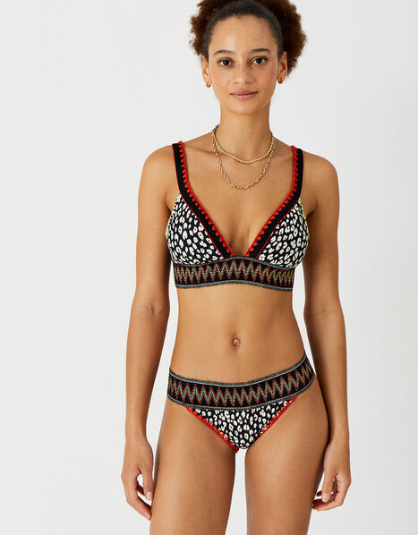Leopard Print Elastic Trim Bikini Briefs Black, Black (BLACK WHITE), large