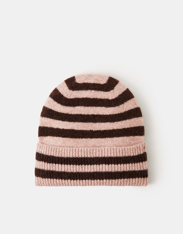 Stripe Knit Beanie Hat, , large