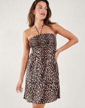 Leopard Print Bandeau Dress, Brown (BROWN), large