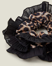 Oversized Leopard Print Hair Scrunchie, , large