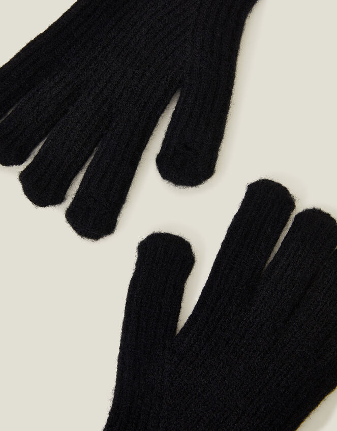 Rib Knit Gloves, Black (BLACK), large