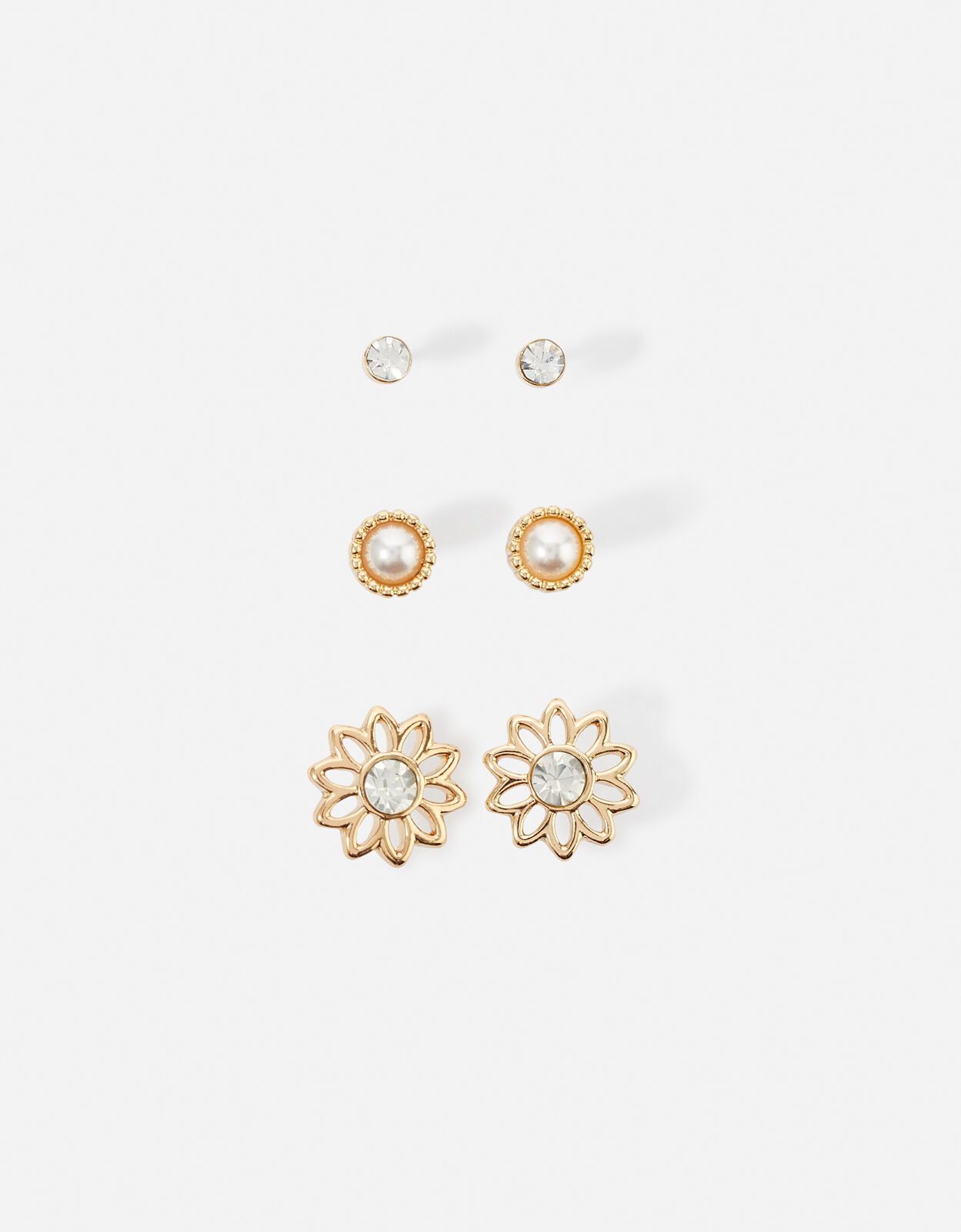 Flower Pearl Earring Set of Three 