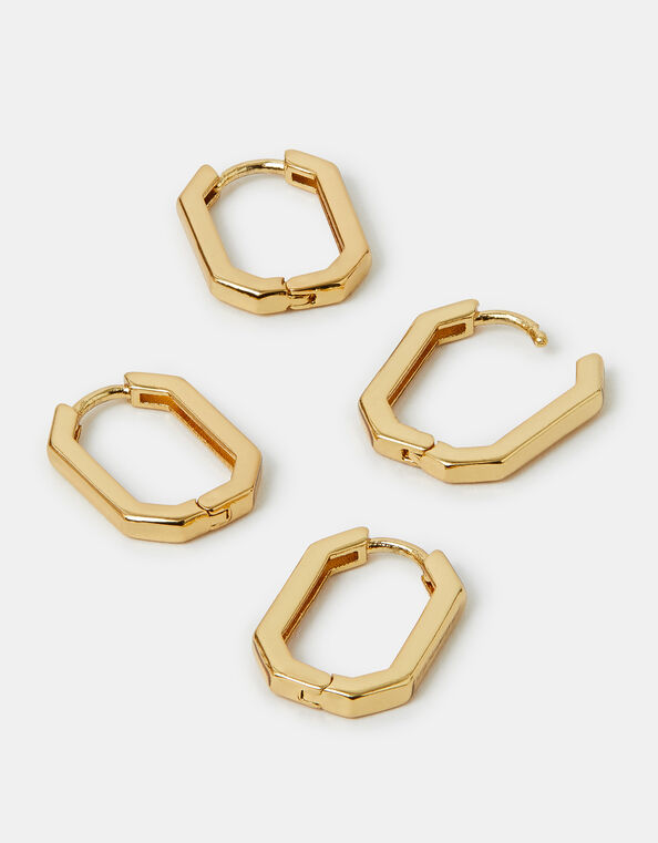 2-Pack 14ct Gold-Plated Rectangular Hoop Earrings, , large