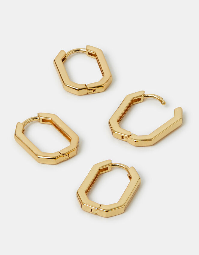 2-Pack 14ct Gold-Plated Rectangular Hoop Earrings, , large