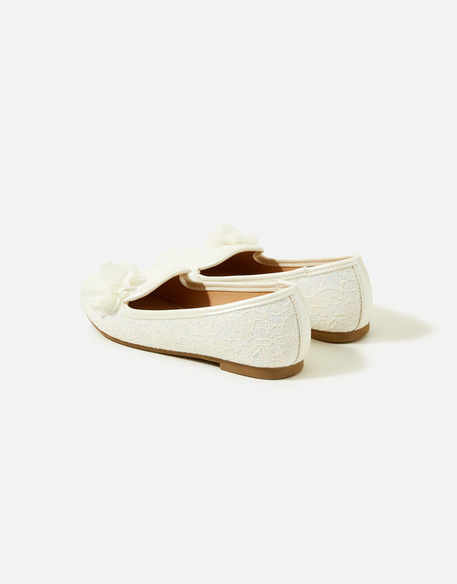Girls Lace Corsage Slipper Shoes, Ivory (IVORY), large