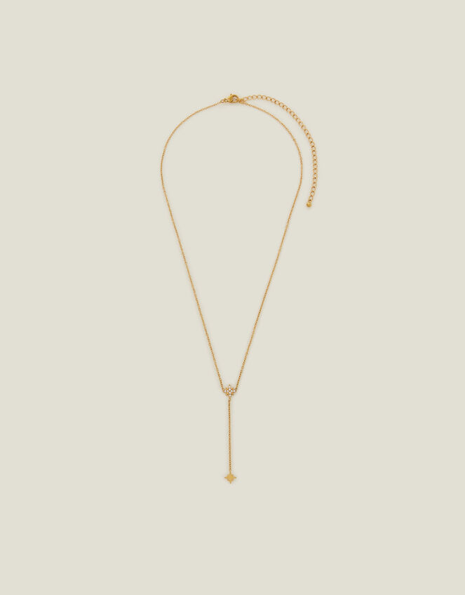 14ct Gold-Plated Diamante Star Lariat Necklace, , large