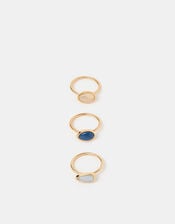 3-Pack Mother of Pearl Stone Rings Set, Blue (BLUE), large