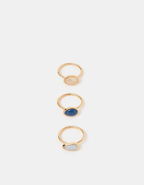 3-Pack Mother of Pearl Stone Rings Set, Blue (BLUE), large