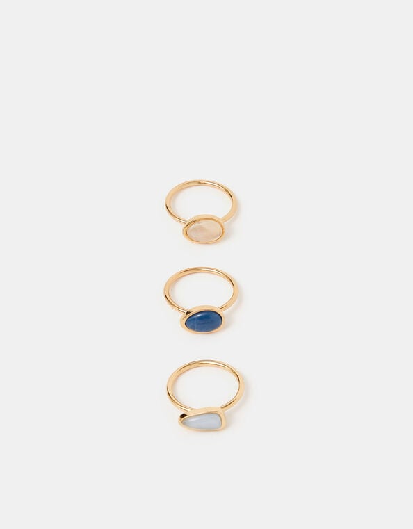 3-Pack Mother of Pearl Stone Rings Set, Blue (BLUE), large
