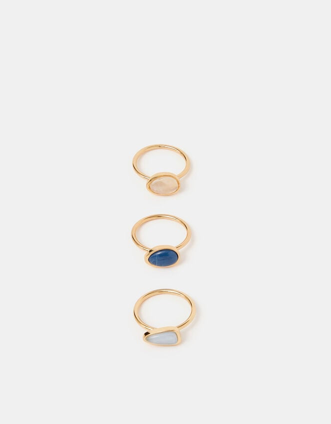 3-Pack Mother of Pearl Stone Rings Set, Blue (BLUE), large
