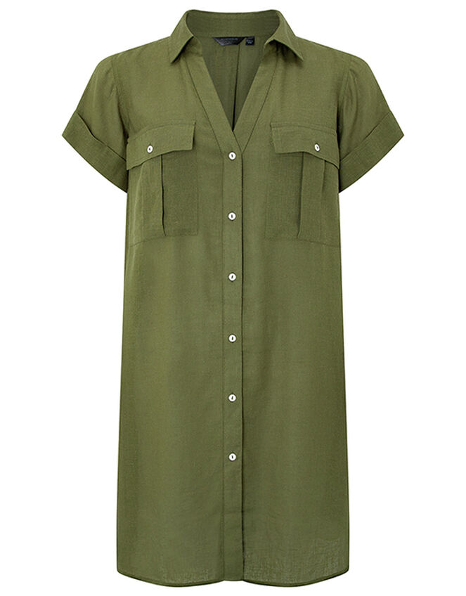 Beach Shirt Dress in LENZING™ ECOVERO™, Green (KHAKI), large