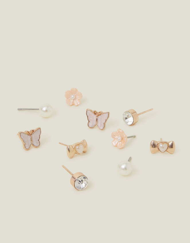 5-Pack Girls Pearly Stud Earrings, , large