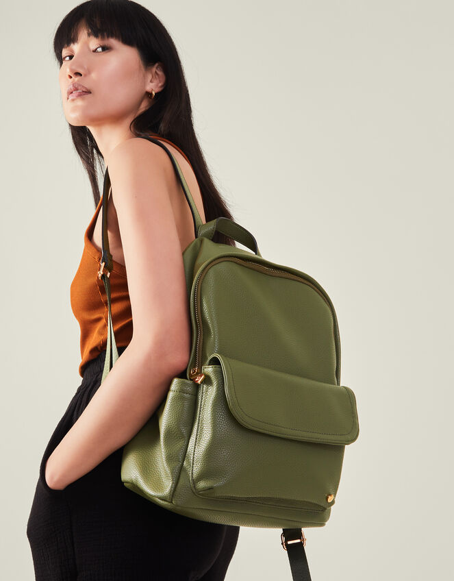 Front Flap Backpack, Green (KHAKI), large