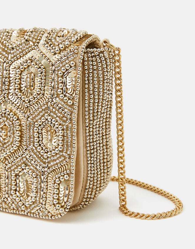 Embellished Fold Over Clutch Bag, Gold (GOLD), large