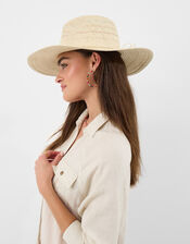 Stripe Straw Fedora Hat, , large