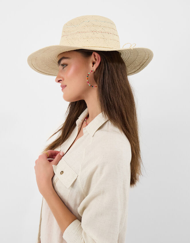 Stripe Straw Fedora Hat, , large