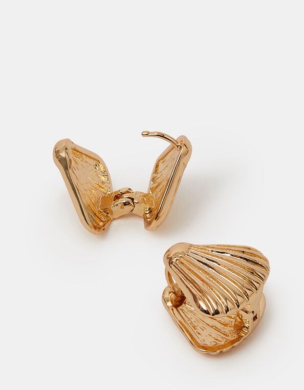 Shell Huggie Hoop Earrings Gold, , large