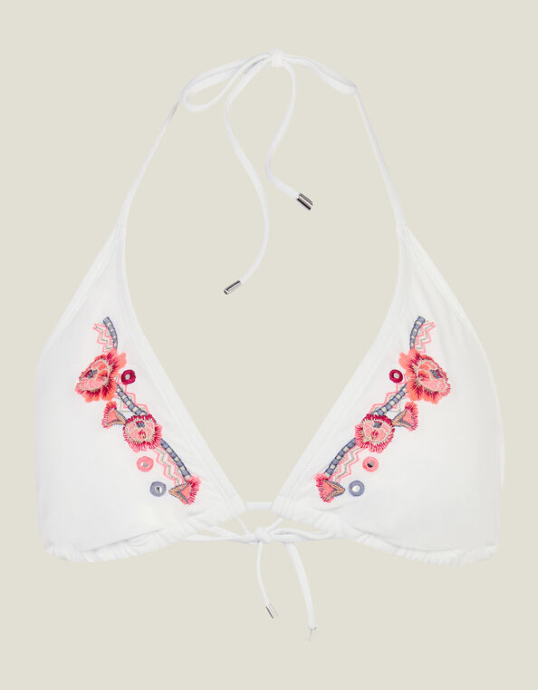 Floral Embroidered Bikini Top, White (WHITE), large