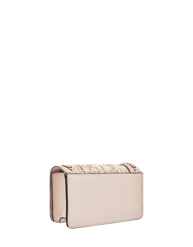 Tweed and Chain Shoulder Bag with Built-In Mirror, Nude (NUDE), large