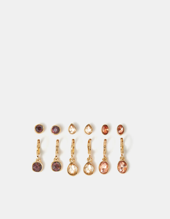 6-Pack Mix Gemstone Stud & Charm Hoop Earrings, , large