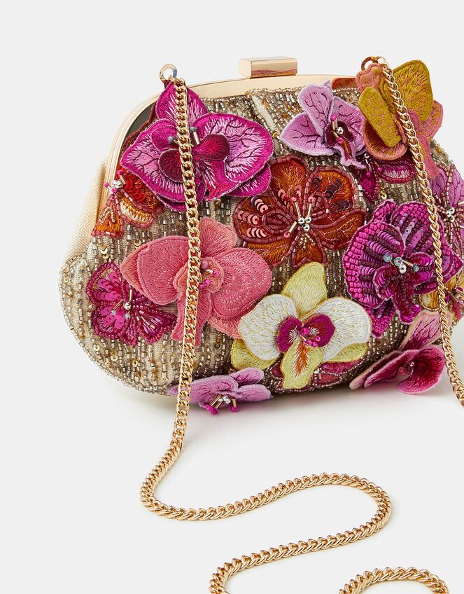 3D Flower Embellished Clutch Bag, , large