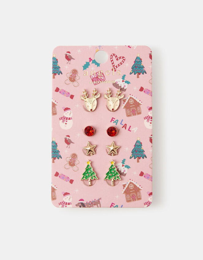 4-Pack Girls Christmas Clip On Earrings, , large