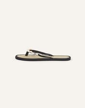 Pearly Bead and Shell Seagrass Flip Flops, Black (BLACK), large