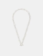 Sterling Silver-Plated Molten Link T-Bar Necklace, , large