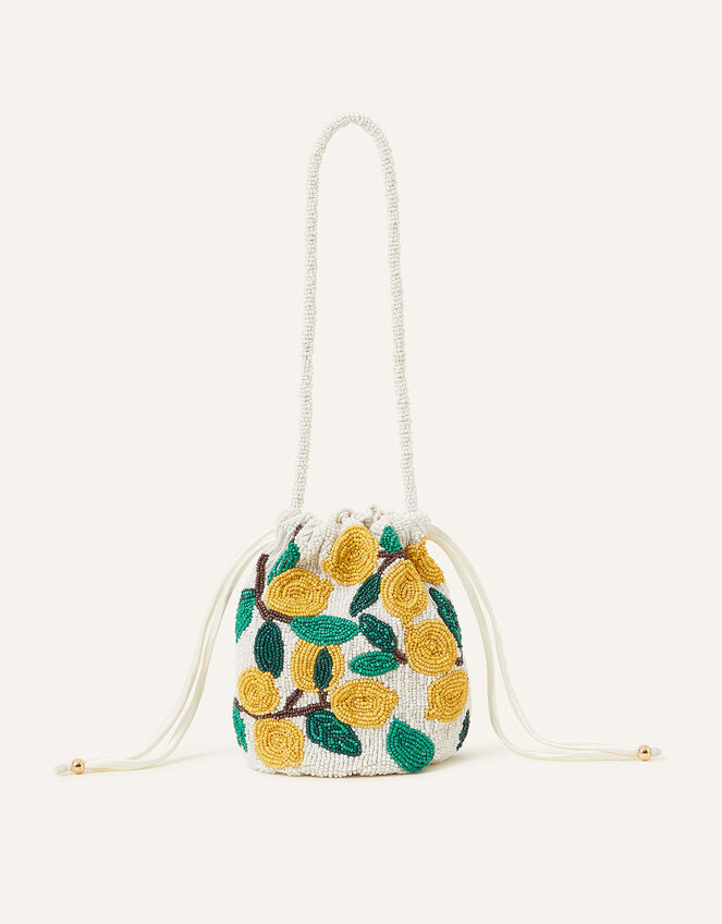 Lemon Beaded Drawstring Duffle Bag, , large