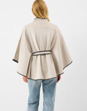 Contrast Trim Belted Poncho, , large