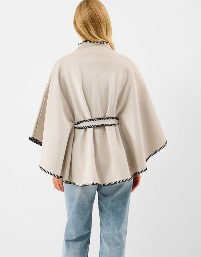 Contrast Trim Belted Poncho, , large
