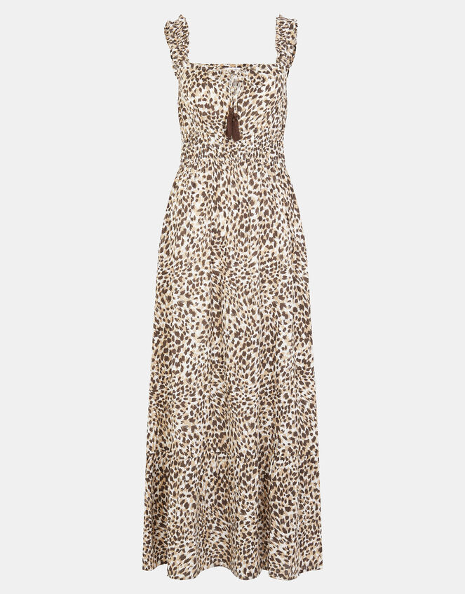 Sleeveless Leopard Print Midi Dress, Brown (BROWN), large