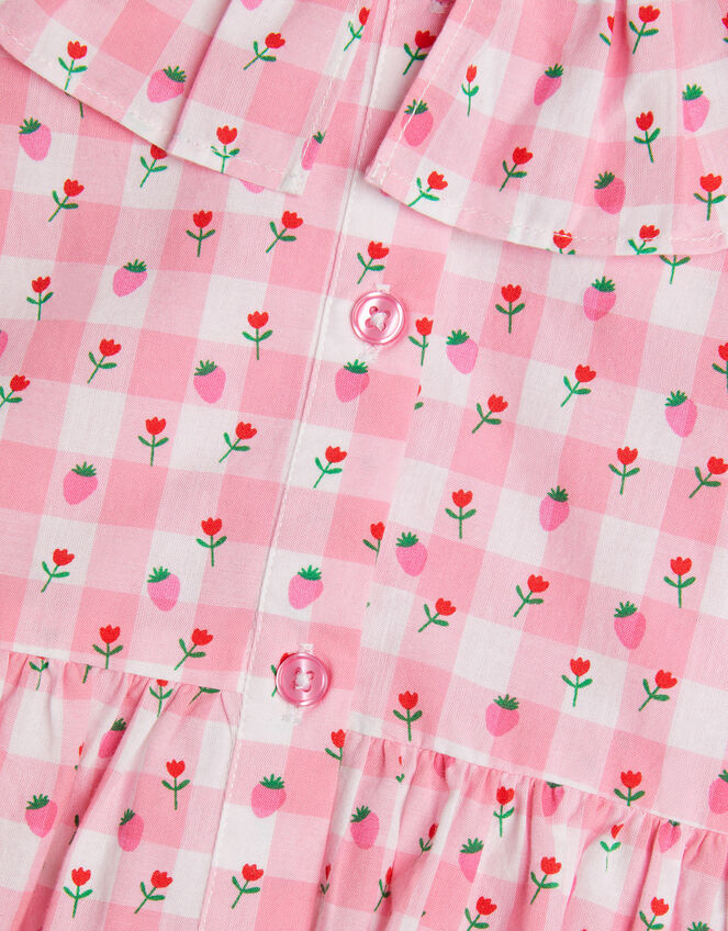 Girls Sleeveless Gingham Strawberry Dress, Pink (PINK), large