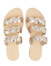 Metallic Leather Twist Sandals, Metalic (METALLICS), large