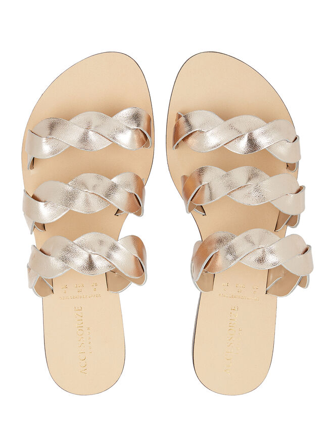 Metallic Leather Twist Sandals, Metalic (METALLICS), large