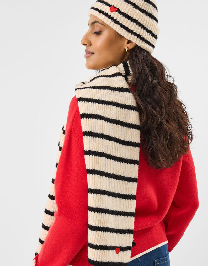 Stripe Heart Rib Knit Scarf, , large