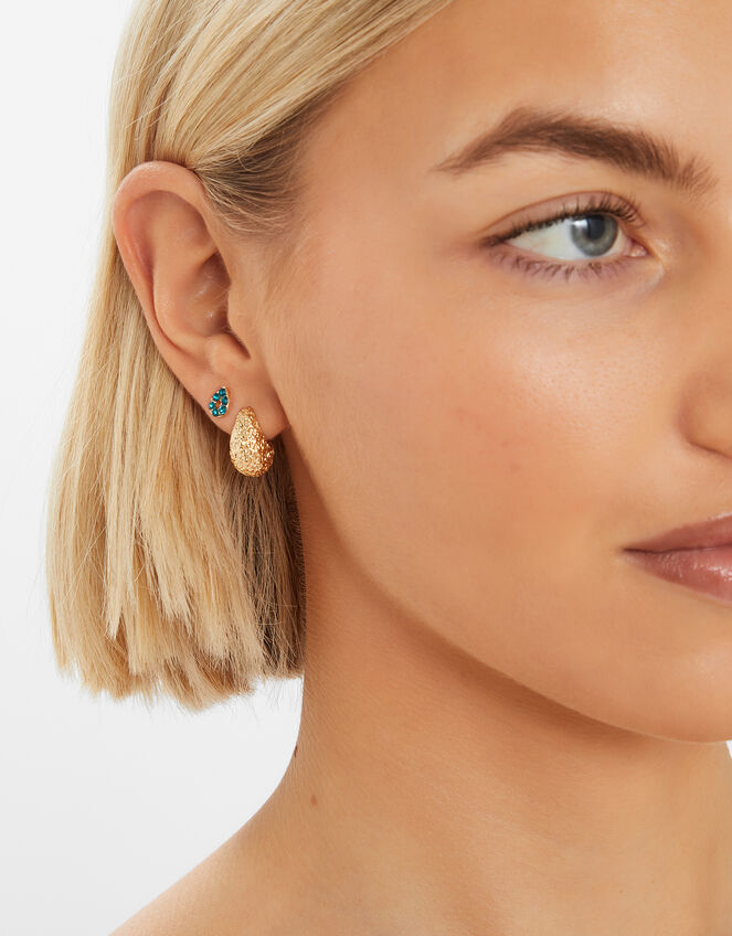 6-Pack Gem Textured Stud and Hoop Earrings, , large