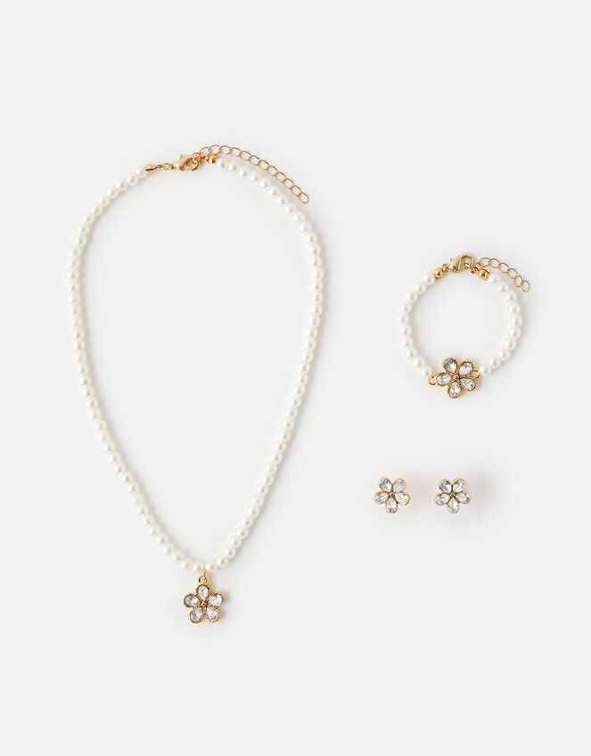 Flower and Pearl Jewellery Set, , large