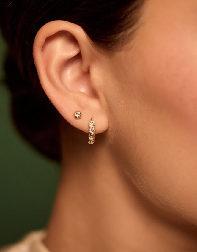 2-Pack Stainless Steel Stone Stud & Hoop Earrings, , large