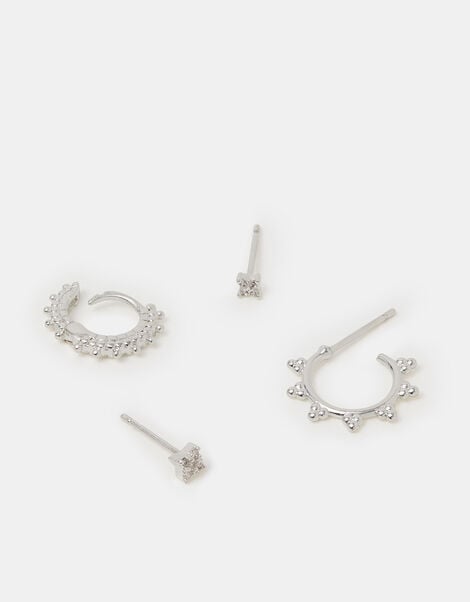 4-Pack Sterling Silver-Plated Filigree Stud & Hoop Earrings, , large