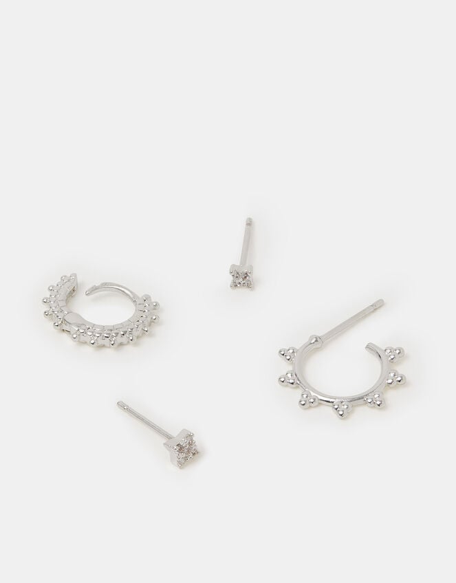 4-Pack Sterling Silver-Plated Filigree Stud & Hoop Earrings, , large