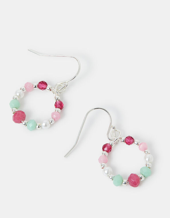 Sterling Silver-Plated Stone Bead Drop Earrings, , large