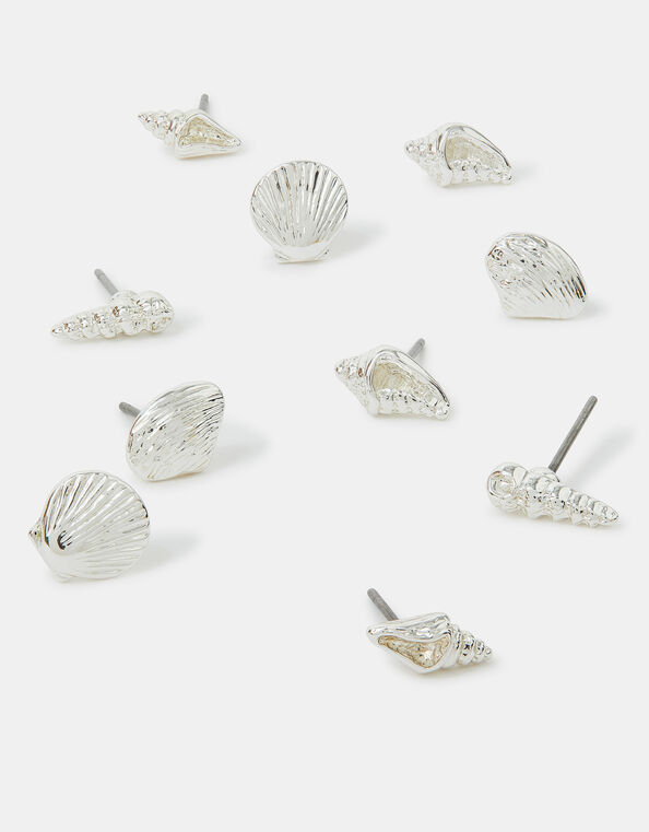 5-Pack Seashell Stud Earrings Silver, , large
