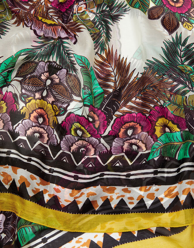 Flower and Pattern Square Scarf in Pure Silk, , large