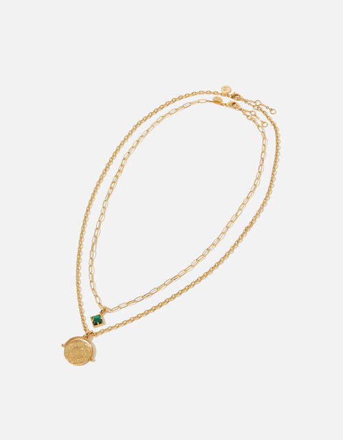 Gold-Plated Malachite Layered Necklace, , large